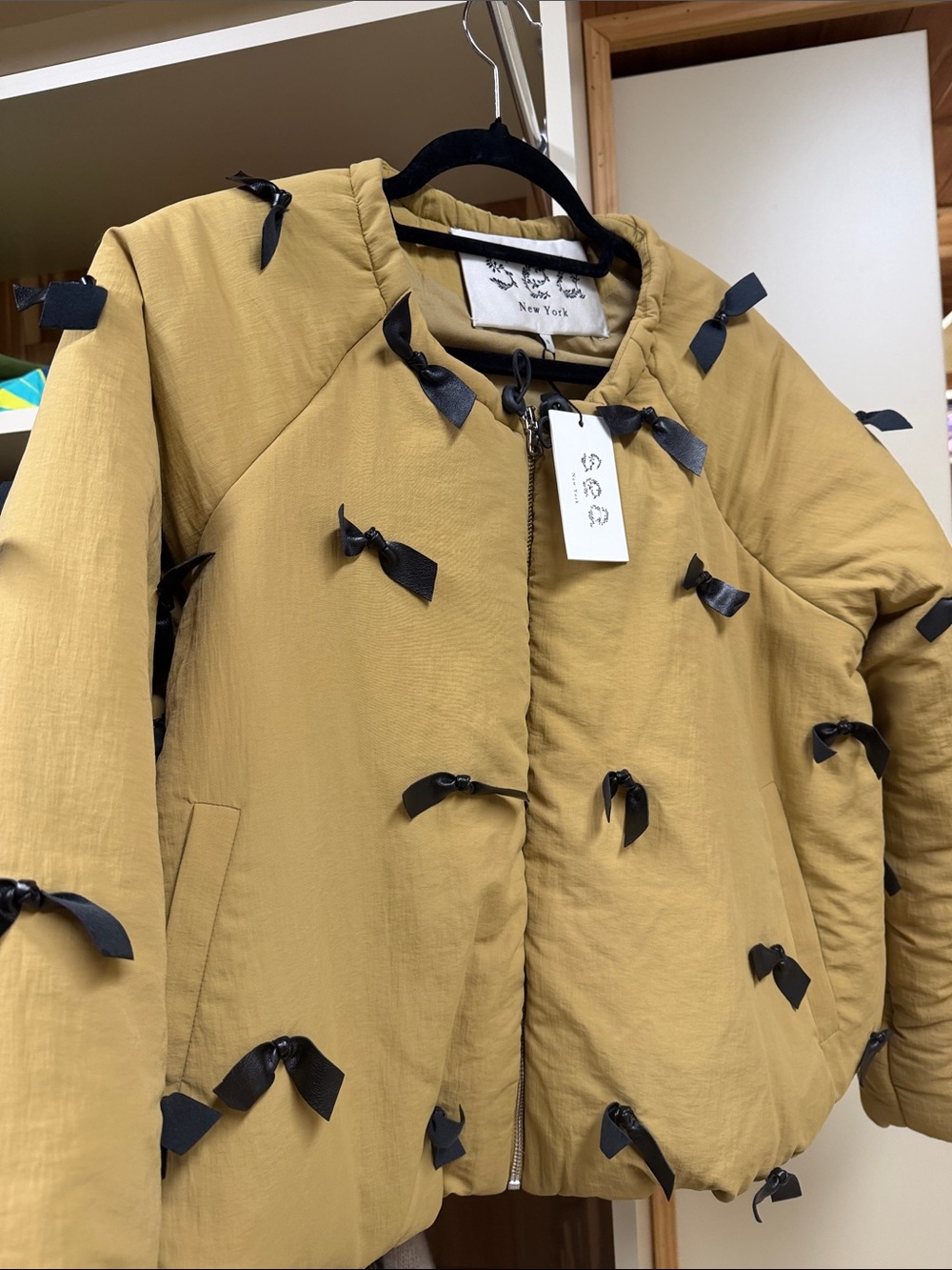 Sea New York Mustard Puffer Jacket with Black Ribbon Bows - Picture 3 of 5